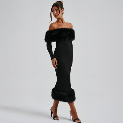 Elegantes Mae Abendkleid mit Pelz